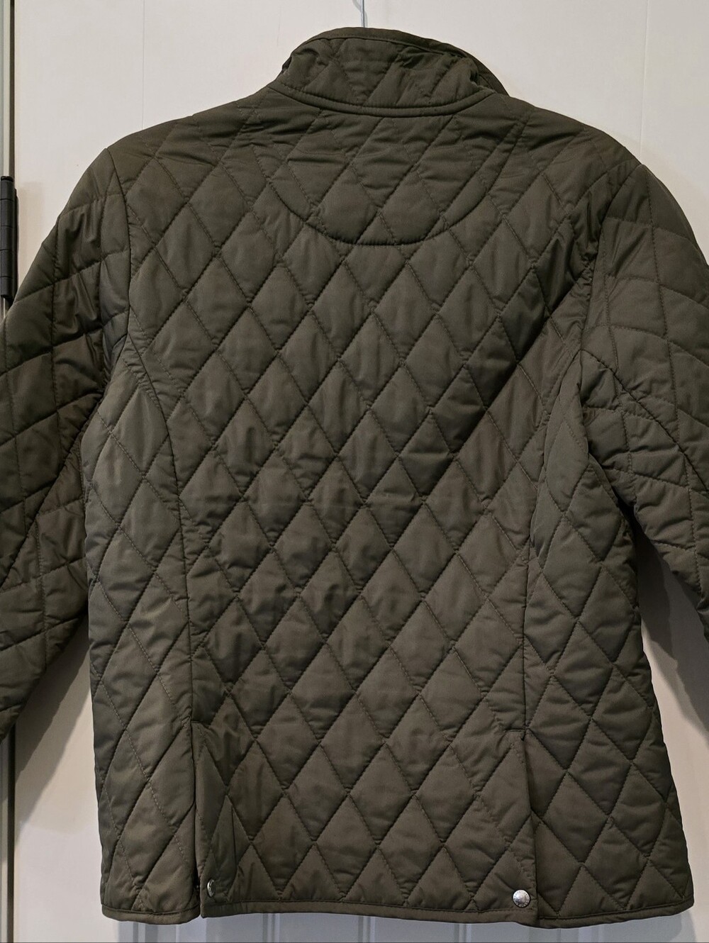 Lands' End Quilted Olive Puffer Jacket with Yellow Lining S/P (6/8) - Picture 4 of 4